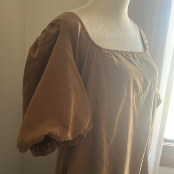 Free People High Low Tobacco Tan Brown Puff Sleeve MIDI Dress size Large - Picture 10 of 15